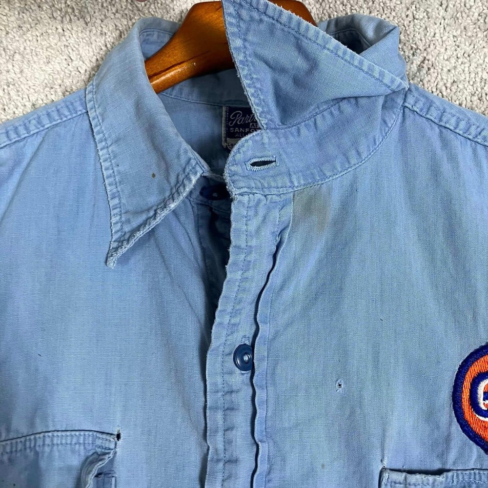 Vintage 50s Partridge Atlanta Gulf Oil Gas Station Work Shirt Blue Sanforized - Picture 9 of 16
